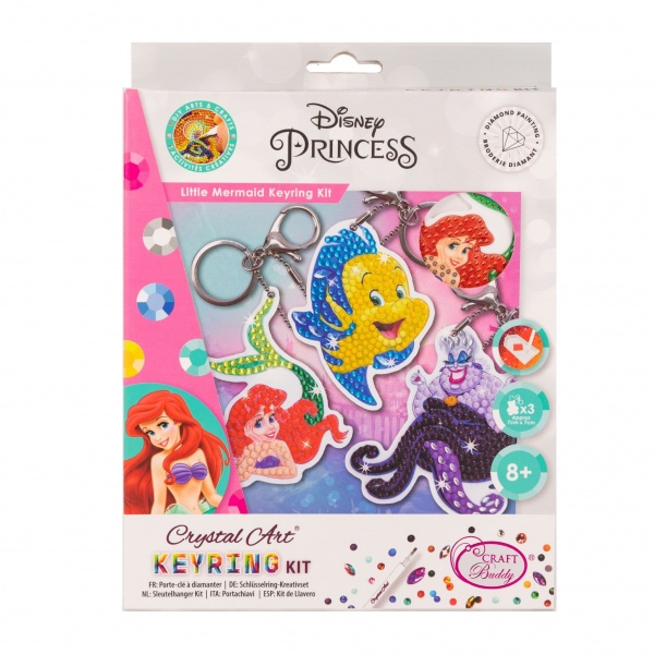Little Mermaid Disney Princess Set of 3 Keyrings - Crystal Art Kit Craft Buddy
