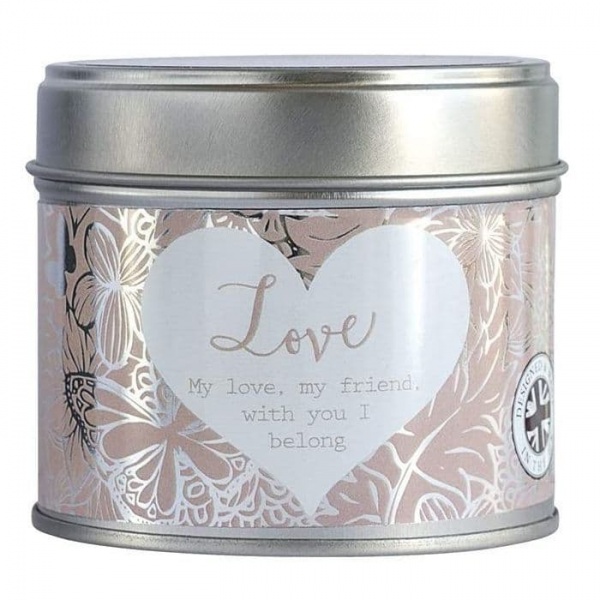Love Linen Scented Candle Tin Said With Sentiment Arora Design