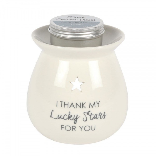 Lucky Stars - Fresh Cotton Sheets Eco Soy Wax Melt Warmer Gift Set Jones Home & Gift