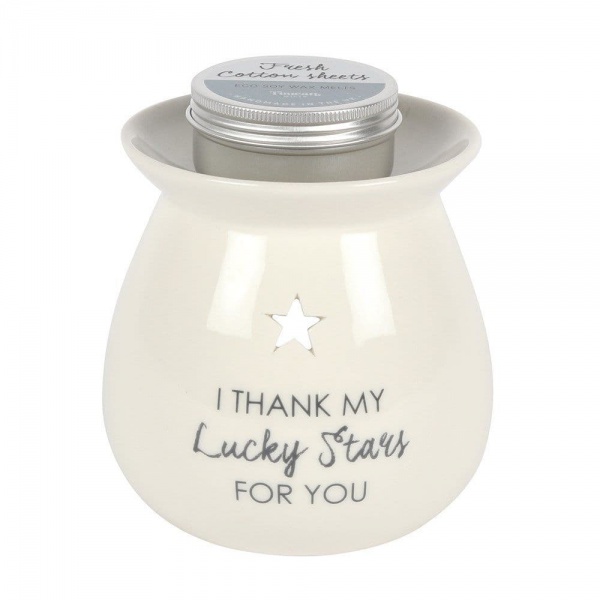 Lucky Stars - Fresh Cotton Sheets Eco Soy Wax Melt Warmer Gift Set Jones Home & Gift