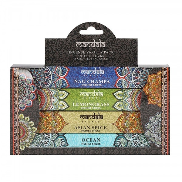 Mandala Scents Indian 4 Pack Incense Sticks Gift Set (Nag Champa, Lemongrass, Asian Spice & Ocean)