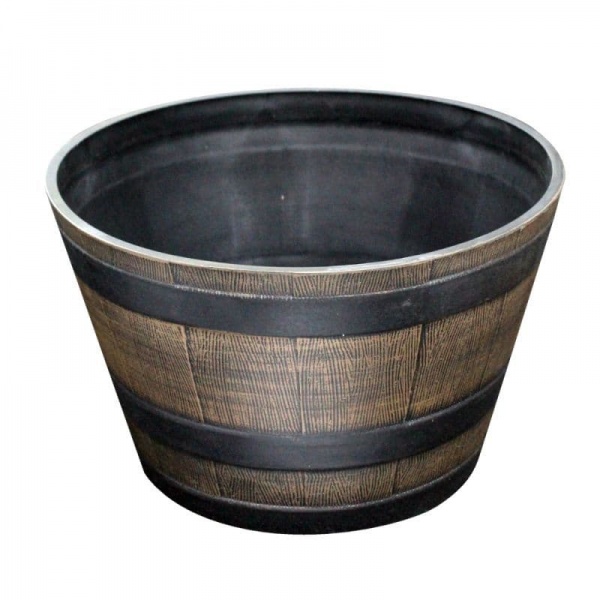 Medium Barrel Wooden Effect Plastic Planter Pot 27cm Kingfisher Garden