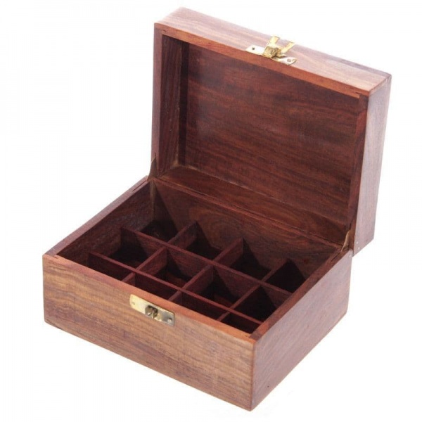 Medium Sheesham Wood Essential & Fragrance Oils Wooden Storage Box (Holds 12 Oil Bottles)