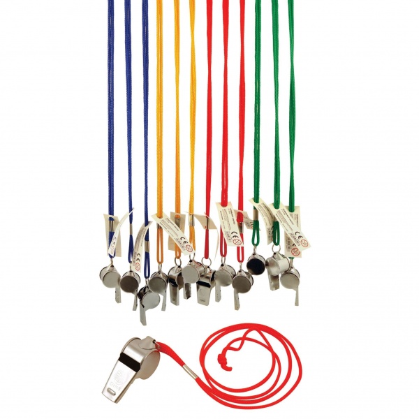 Metal Silver Whistle On Coloured Neck Cord Festival & Party