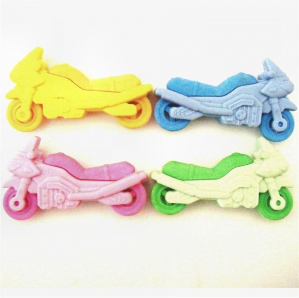 Motorbike - Novelty 3D Erasers Rubbers PINK BLUE GREEN or YELLOW