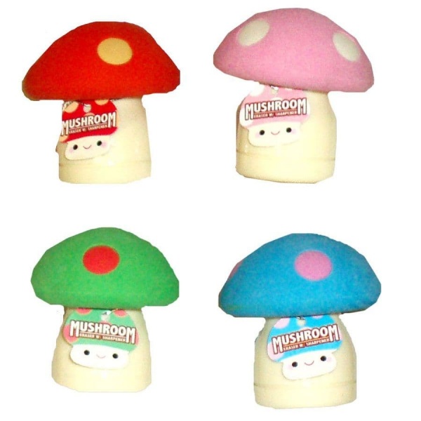 Mushroom Erasers & Pencil Sharpener - Assorted Colours (1 Supplied)