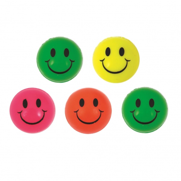 Neon Smile Face Balls - Assorted Colours Bouncy Jet Ball 32mm