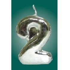 Number 2 - Silver Metallic Birthday Cake Candles