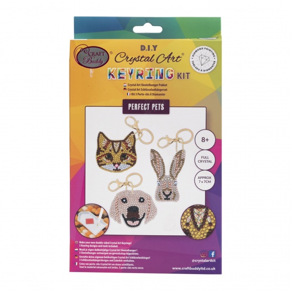 Perfect Pets Set of 3 Keyrings - Crystal Art Kit Craft Buddy