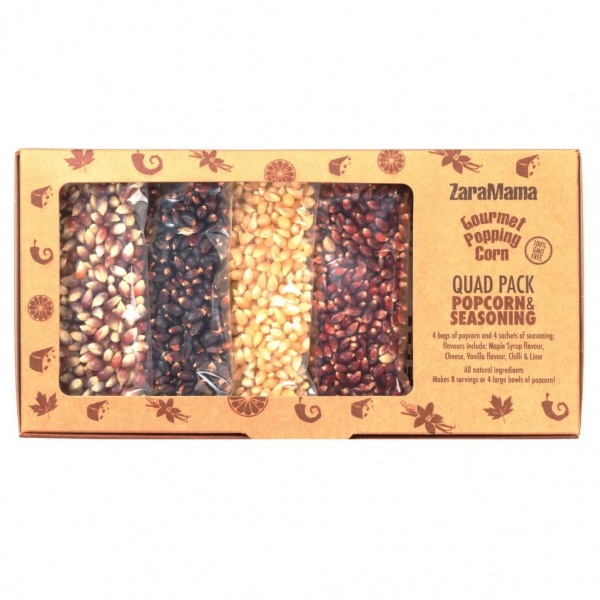 Quad Pack Popcorn & Seasoning Gift Box 400g - ZaraMama Gourmet Popping Corn