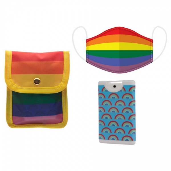 Rainbow Face Covering & Hand Sanitizer Pouch Gift Set
