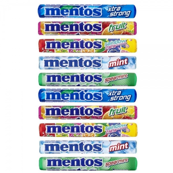 Randomly Assorted Mentos Rolls Chewy Dragees Sweets Candy Sweets 38g  (Pack of 10)