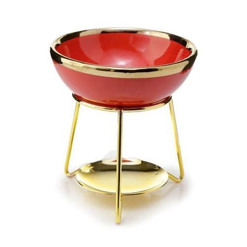 Red Ceramic Gold Metal Oil Burner / Wax Melt Warmer Puckator