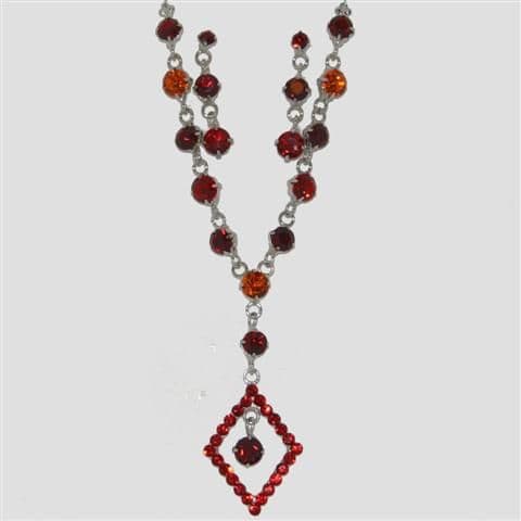 Red Diamond Shaped Necklace & Matching Earrings Set - Sparkly Crystal Costume Jewellery