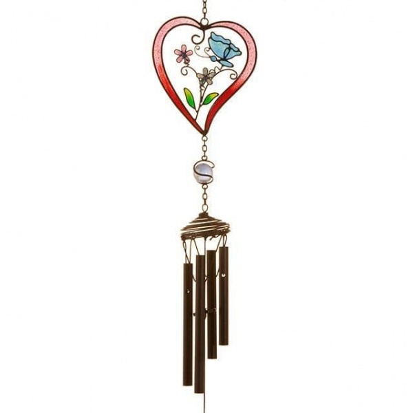 Red Heart & Butterfly Windchime - 45cm Hanging  Garden Sun Catcher Wind Chimes