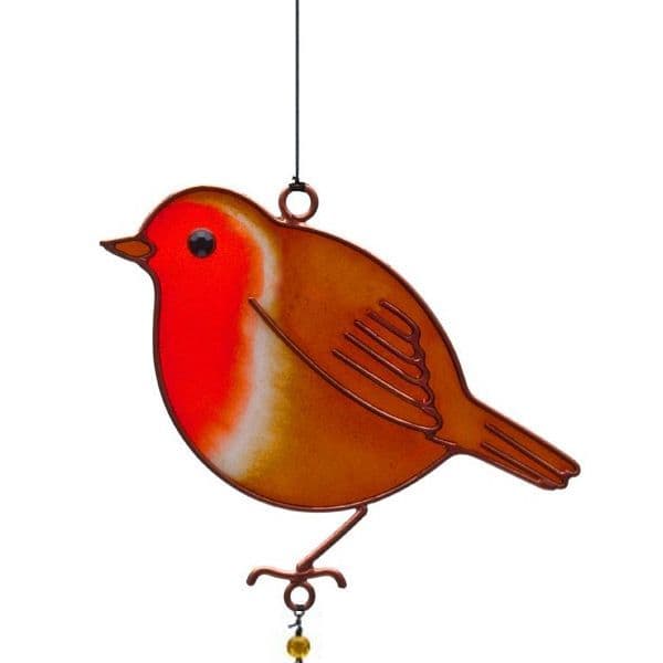 Robin Windchime - 42cm Hanging  Garden Sun Catcher Wind Chimes