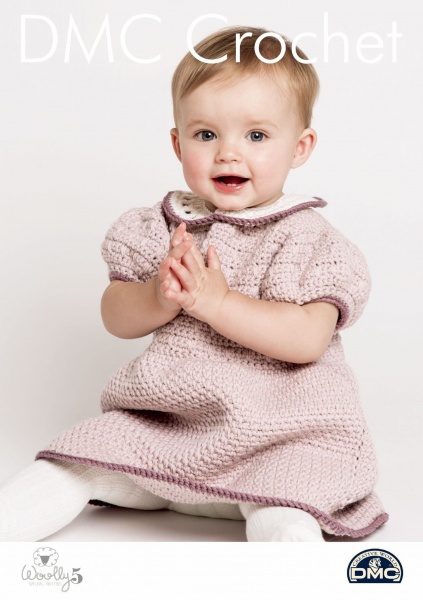 Rosie Ruche Dress 15416L/2 - Baby Woolly 5 DMC Crochet Pattern