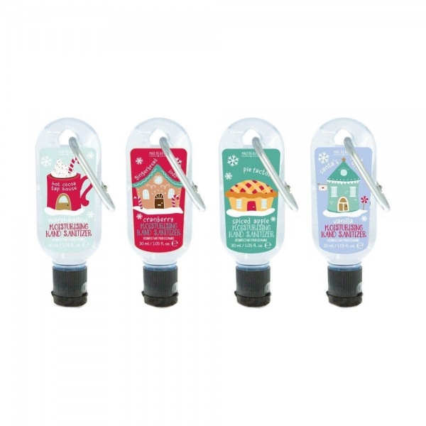 Set of 4 Christmas Clip & Clean Moisturising Travel Hand Sanitizer Gels 30ml Mad Beauty