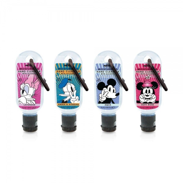 Set of 4 Disney Mickey & Friends Clip & Clean Moisturising Travel Hand Cleanser Gels 30ml Mad Beauty