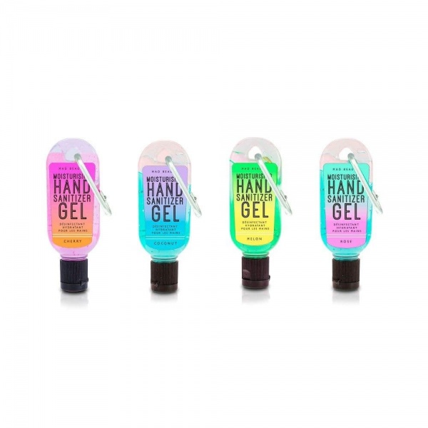 Set of 4 Neon Collection Clip & Clean Moisturising Travel Hand Sanitizer Gels 30ml Mad Beauty