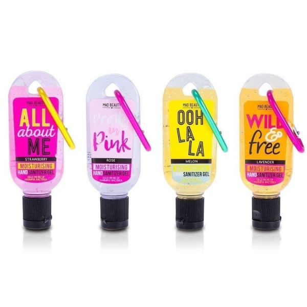 Set of 4 Sayings Collection Clip & Clean Moisturising Travel Hand Sanitizer Gels 30ml Mad Beauty