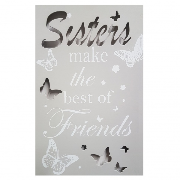 Sisters - Light Up LED Sentimental Wooden Wall Word Art by David Fischhoff