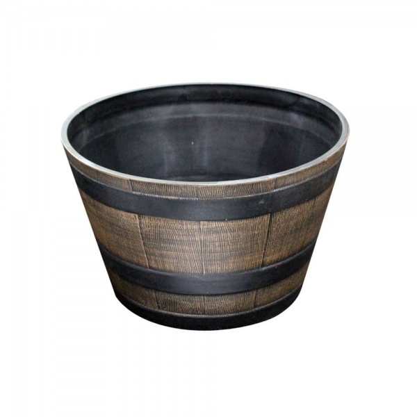 Small Barrel Wooden Effect Plastic Planter Pot 20.5cm Kingfisher Garden