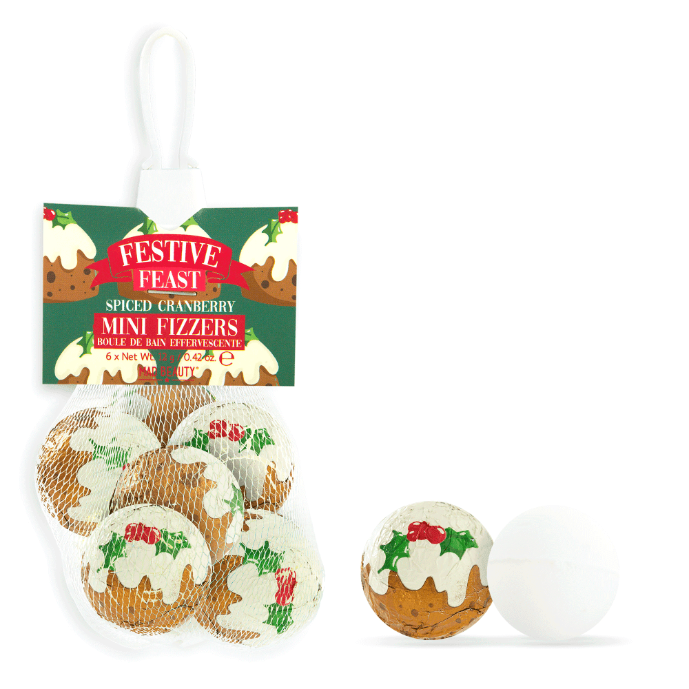 Spiced Cranberry Christmas Puddings Festive Feast Mini Bath Fizzers 72g Mad Beauty