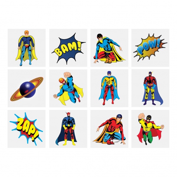 Super Heroes  - Pack of 12 Mini Tattoos