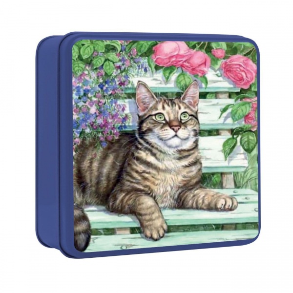 Tabby Cat Mini Chocolate Chip Biscuits Embossed Tin - Grandmas Wild's 100g