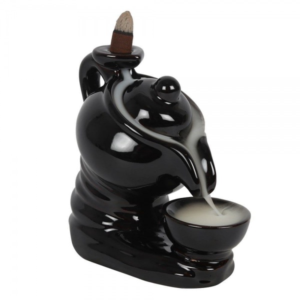 Teapot & Cup Large Black Ceramic Backflow Incense Cones Burner 22031