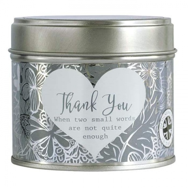 Thank You Linen Scented Candle Tin Said With Sentiment Arora Design