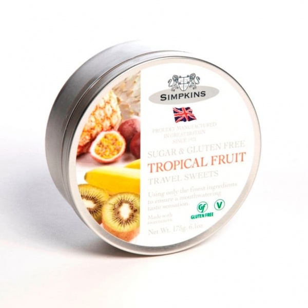 Tropical Fruit Sugar & Gluten Free - Simpkins Traditional Travel Sweets Tin 175g