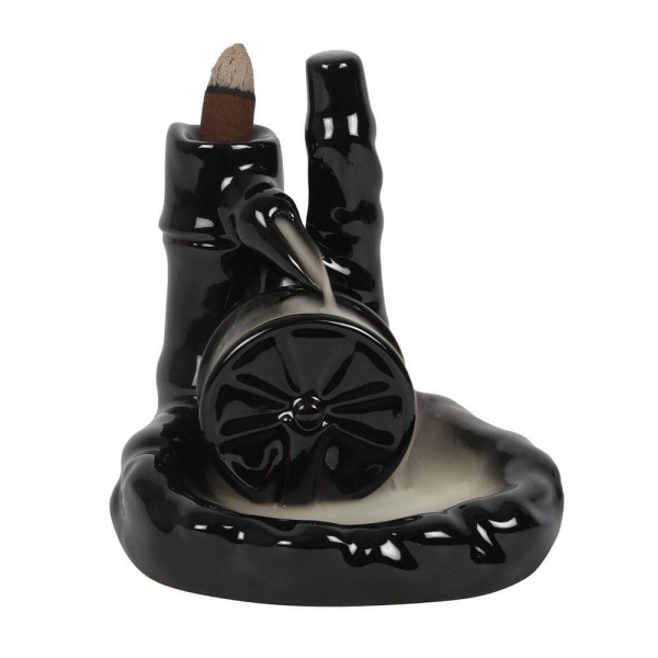 Water Wheel Large Black Ceramic Backflow Incense Cones Burner 21731