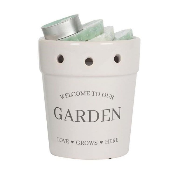 Welcome To Our Garden White Plant Pot Wax Melts Burner Gift Set Sifcon