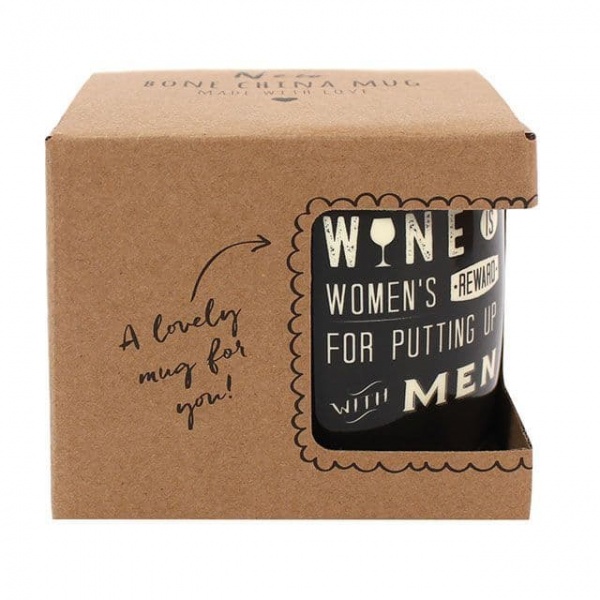 Wine Is Women's Reward For Putting Up With Men - Black Gift Boxed Mug