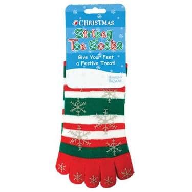 Xmas Stripey Toe Socks Red & Green Christmas Designs One Size