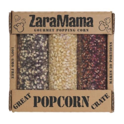 ZaraMama Popcorn Gourmet Popping Corn Crate Gift Box 1200g (3 x 400g Bags)